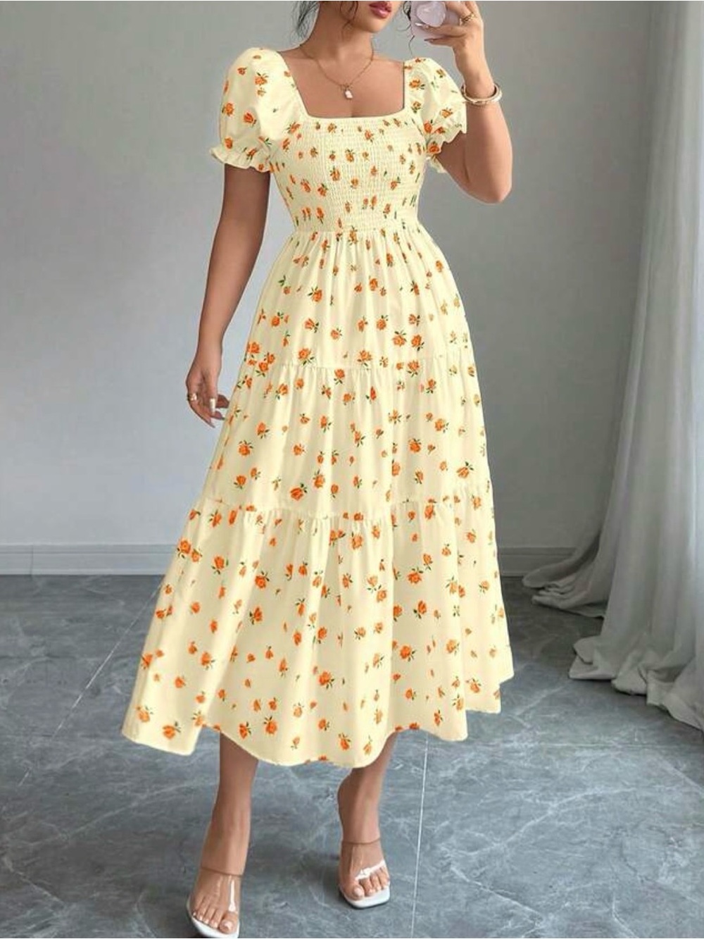 Floral Maxi Dress with Puff Sleeves